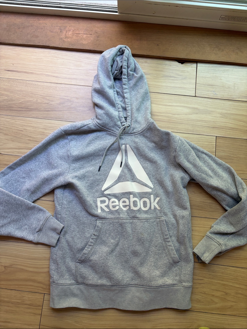 Reebok Light Gray Pullover Hoodie With White Delta Logo